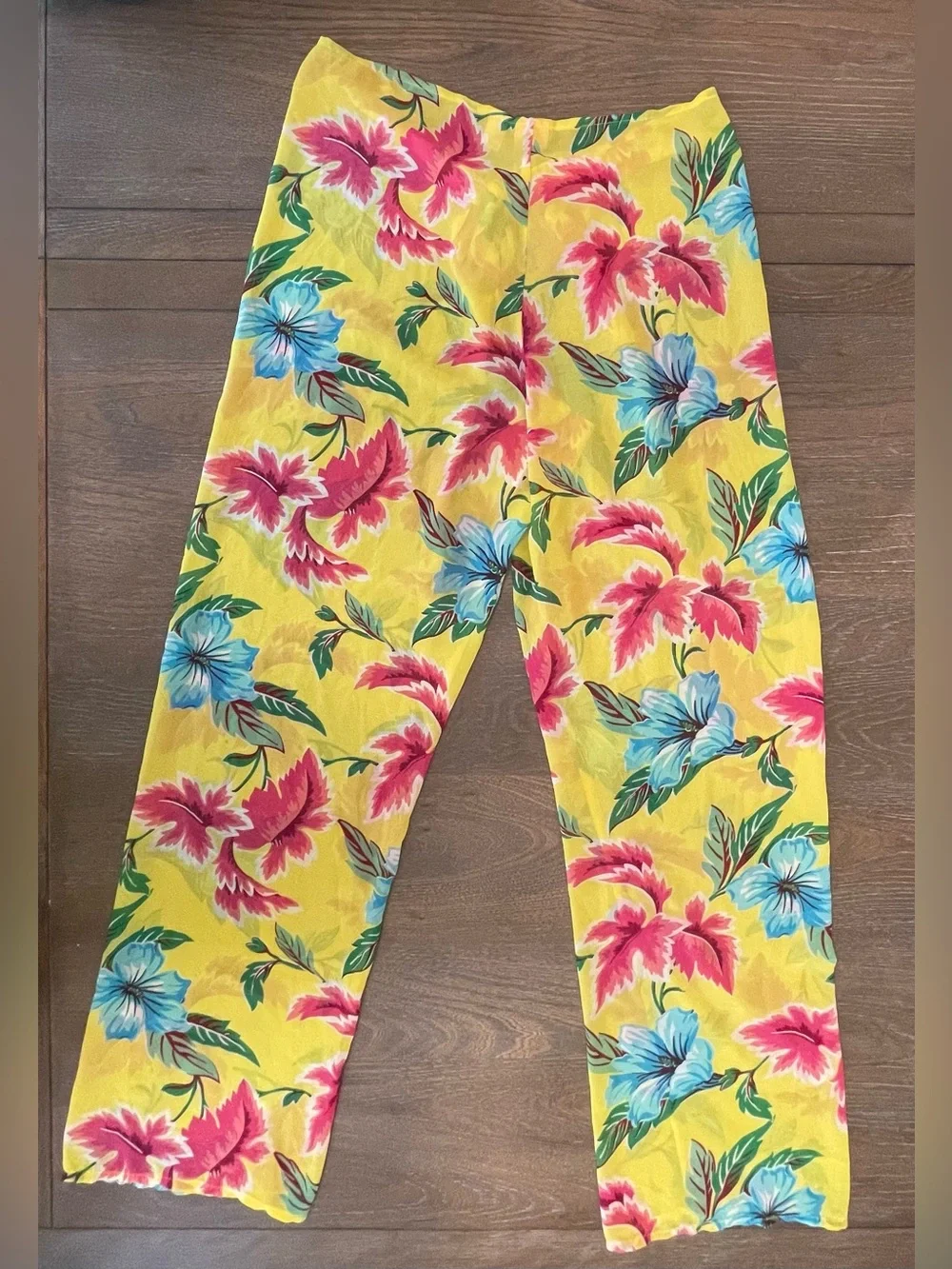 Yellow Tropical Floral Swim Cover Up Pants